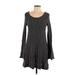 Free People Casual Dress - A-Line Scoop Neck Long sleeves: Black Chevron/Herringbone Dresses - Women's Size Large