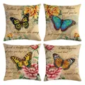 Housses de coussin motif papillon style vintage taies d'oreiller fleurs jaunes et roses sans