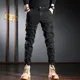 Pantalon Cargo Noir en Coton pour Homme Mode Décontractée Commande Slim Fit FJM Automne