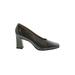 Nine West Heels: Slip On Chunky Heel Classic Brown Print Shoes - Women's Size 5 1/2 - Almond Toe