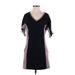 DKNY Casual Dress - Mini V-Neck Short sleeves: Black Print Dresses - Women's Size Small