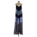 BCBGMAXAZRIA Casual Dress - Maxi: Blue Acid Wash Print Dresses - Women's Size 2X-Small