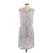 Ann Taylor LOFT Casual Dress - Mini High Neck Sleeveless: Gray Stripes Dresses - Women's Size Large