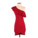 Blue Blush Casual Dress - Bodycon One Shoulder Short sleeves: Red Solid Dresses - Women's Size Small