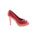 Heels: Slip-on Stiletto Party Red Shoes - Women's Size 8 - Peep Toe