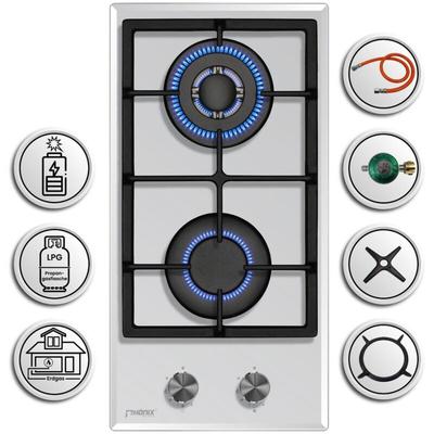 Phönix Germany - Phönix Domino-GW Gaskochfeld Weiß Glas 2 flammig Autark Propan /H-Gas Image