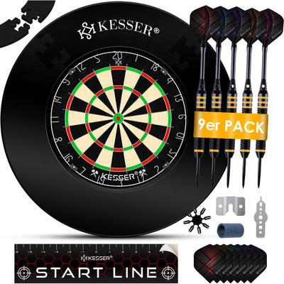 Kesser - Dartscheibe kork mit 9 Dartpfeile Professional Dartboard + 21 Pro Flights + Zubehör