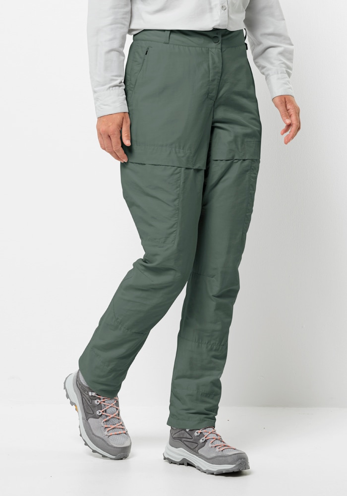 Trekkinghose JACK WOLFSKIN "BARRIER PANT W", Damen, Gr. 34, Normalgrößen, grün (hedge, grün), OBERSTOFF: 46% POLYAMID, 27% LYOCELL, 27% VISKOSE; Futter: 100% POLYESTER, Hosen Trekkinghose