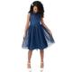 Maya Deluxe Mädchen Midi Dress for Girls Sequins Embellished Party Tutu Bridesmaids Wedding with Belt Bow Kleid, French Navy, 7 Years