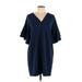 Kensie Casual Dress - Mini V-Neck 3/4 sleeves: Blue Print Dresses - Women's Size Large