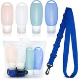 Yodudm Portable Refillable Silicone Bottle Outdoor Camping Traveler Lotion Bath Shampoo Containers with Shower Lanyard Travel Toiletry Caddy Tent Camping Shower Kit(Blue)