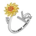 Quinlirra Easter Rings for Women Clearance Sunflower Rotating Ring 26 Letter Ring Sunflower Rotating Open Ring To Decompress Anxiety Ring Female