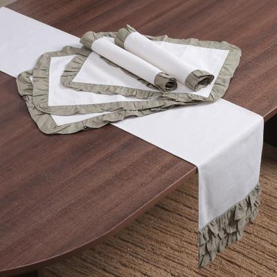 Classic Sage,'Sage and White Table Runner and Placemat Set (7 pieces)'