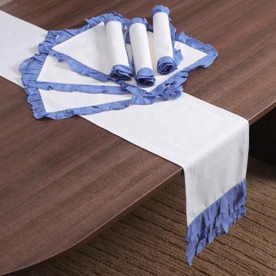 Classic Steel Blue,'Blue and White Table Runner and Placemat Set (7 pieces)'