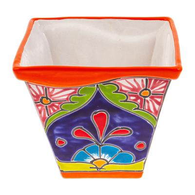 'Talavera-Style Ceramic Flower Pot in Orange Made ...