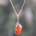 'High-Polished Leafy Natural Carnelian Pendant Necklace'