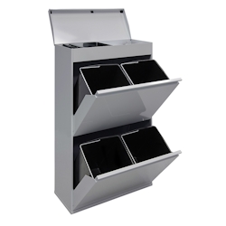 ARREGUI Top CR622-B Recycling Abfalleimer / Mülleimer aus Stahl mit Aufbewahrungsbox mit Deckel, 4 Fach Mülltrennsystem, 4 x 17L ( 68L), hellgrau Image