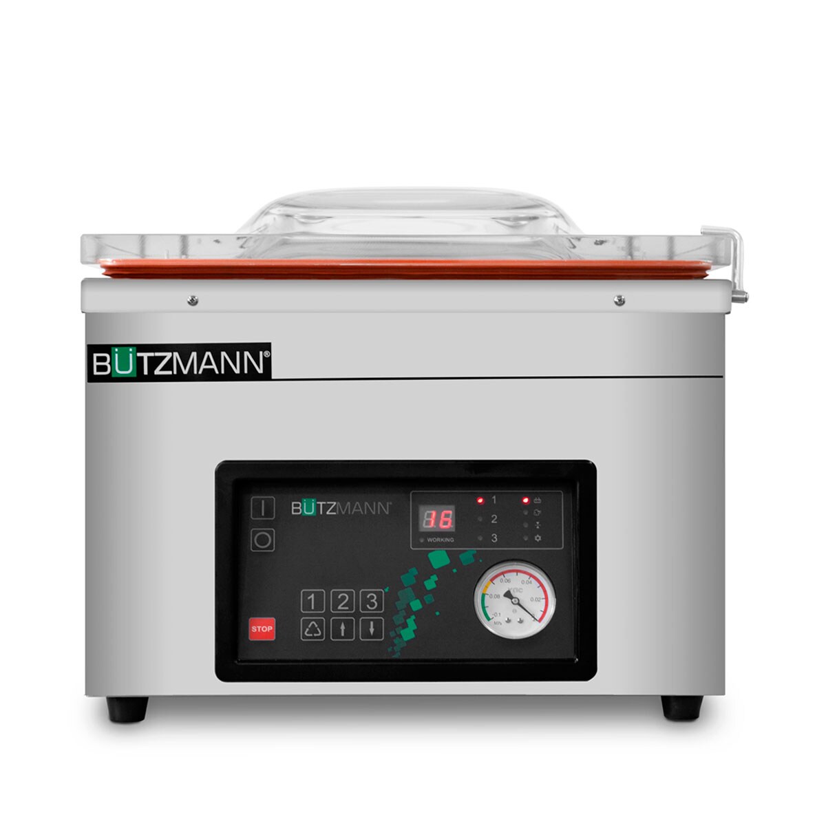 Vakuumverpackungsmaschine mit 2 x 42 cm Schweißbalken BÜTZMANN W-40. Image