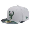 Men's New Era Gray Milwaukee Bucks Active Color Camo Visor 59FIFTY Fitted Hat