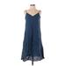 Casual Dress - A-Line V Neck Sleeveless: Blue Solid Dresses - Women's Size Small