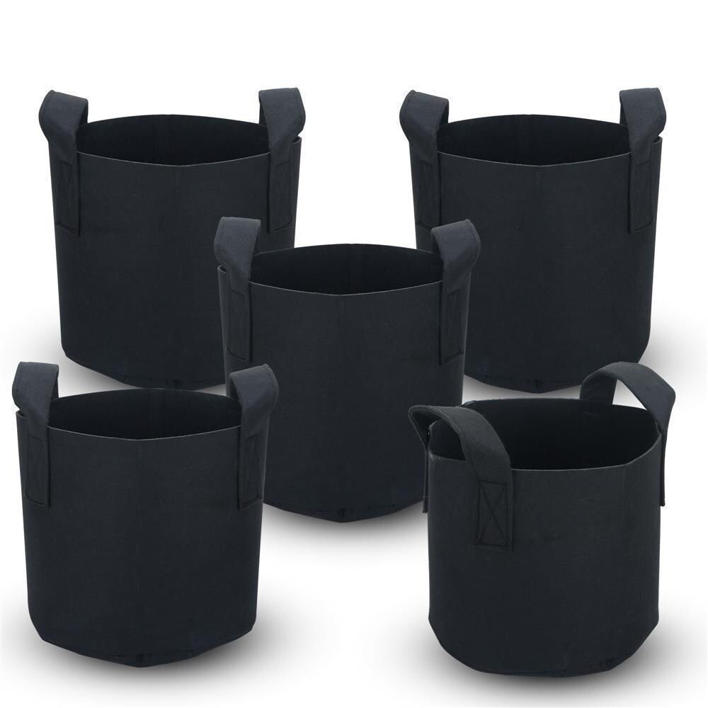 Intirilife 5x Vlies Pflanzsack in 38 Liter - 10 Gallon - 40 x 30 cm - Pflanzen Blumen Übertopf aus Vliesstoff mit Tragegriffen für Garten Image