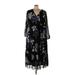 City Chic Casual Dress - Midi V Neck 3/4 sleeves: Black Floral Dresses - Women's Size 24 Plus