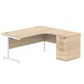 Single Upright Right Hand Radial Desk + Desk High Pedestal 600mm Deep Pedestal 1600 X 1200 Canadian Oak/White