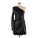 Aqua Cocktail Dress - Mini Plunge Long sleeves: Black Print Dresses - Women's Size Medium