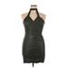 Cocktail Dress - Bodycon Halter Sleeveless: Black Print Dresses - Women's Size 14