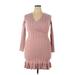 Emery Rose Casual Dress - Bodycon V Neck 3/4 sleeves: Pink Solid Dresses - Women's Size 2X