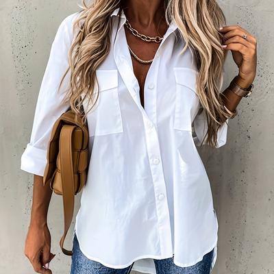 TEMU Button Front Long Sleeve Shirt, Casual Solid Office Shirt With Collar, Women's Clothing