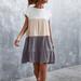 Women's Summer Dress Sleeveless Ruffle Sleeve Round Neck Mini Dress Color Block Loose Short Flowy Pleated Dress