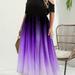 Plus Size Ombre Print Cold Shoulder Maxi Dress, Women's Plus Slight Stretch Elegant Short Sleeve Long Prom Dress