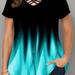 Plus Size Elegant Top, Women's Plus Ombre Print Criss Cross Short Sleeve V Neck Blouse