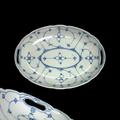 Vintage antiker viktorianischer ovale Porzellan Schale Teller Gebäckteller von Rauenstein Thüringen Greiner & Söhne Indisch Blau Strohblume