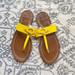 Kate Spade Shoes | Kate Spade Bright Yellow Cece Patent Logo Slip-On T-Strap Sandals Size 7 | Color: Tan/Yellow | Size: 7