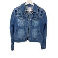 Lularoe Jackets & Coats | Lularoe Jacket Women Medium Blue Denim Button Up Stretch Stars Long Sleeve Boho | Color: Blue | Size: M