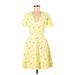 French Connection Casual Dress - A-Line V-Neck Short sleeves: Yellow Floral Dresses - Women's Size 2