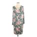 Bold Elements Casual Dress - Sheath V Neck 3/4 sleeves: Gray Floral Dresses - Women's Size X-Large