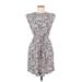 Ann Taylor LOFT Casual Dress Crew Neck Short sleeves: Gray Floral Dresses - Women's Size Medium Petite