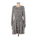 Allegra K Casual Dress - A-Line Scoop Neck Long Sleeve: Gray Dresses - Women's Size Small