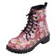 Ankle Boots Women's Large Size Casual Ankle Boots Floral Print Thick Low Heel Printed Women's Leather Boots with Heel, Pink (pink A), 6 UK