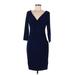 Lauren by Ralph Lauren Casual Dress - Sheath V Neck 3/4 sleeves: Blue Solid Dresses - Women's Size 6