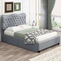 Red Barrel Studio® Full Size PU Leather Platform Bed w/ 4 Drawers Upholstered/Faux leather in Gray | 42.9 H x 57.5 W x 80 D in | Wayfair