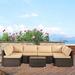 7-Piece Brown Wicker Rattan Outdoor Patio Sectional Sofa Set with Cushions