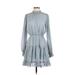 OPT Casual Dress - Mini Mock Long sleeves: Blue Dresses - Women's Size X-Small