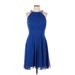 Eliza J Casual Dress - A-Line Halter Sleeveless: Blue Solid Dresses - Women's Size 10