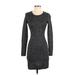 Express Outlet Cocktail Dress - Mini Crew Neck Long sleeves: Black Print Dresses - Women's Size Small