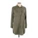 &Denim by H&M Casual Dress - Shirtdress Collared Long sleeves: Green Solid Dresses - Women's Size 10