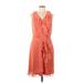 JBS Casual Dress - Wrap V Neck Sleeveless: Orange Polka Dots Dresses - Women's Size 10